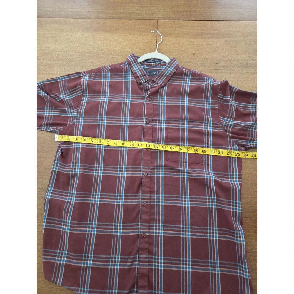 Men's Vtg Levi's Button Down Shirt Plaid Long Sleeve Sz‎ Xl Burgundy